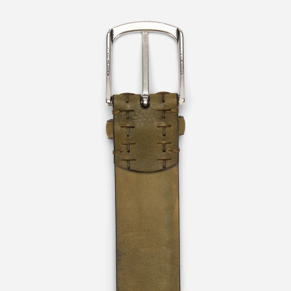 Leather Belt With Stitch - Military