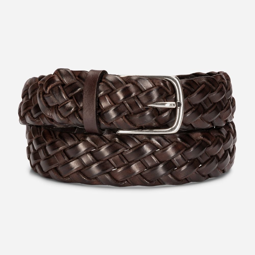 Braided Leather Belt - Dark Brown