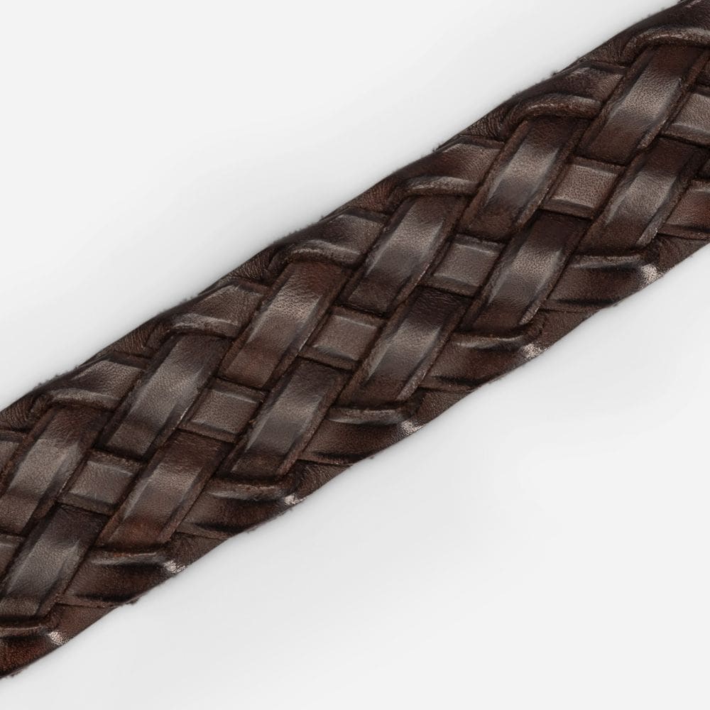 Braided Leather Belt - Dark Brown