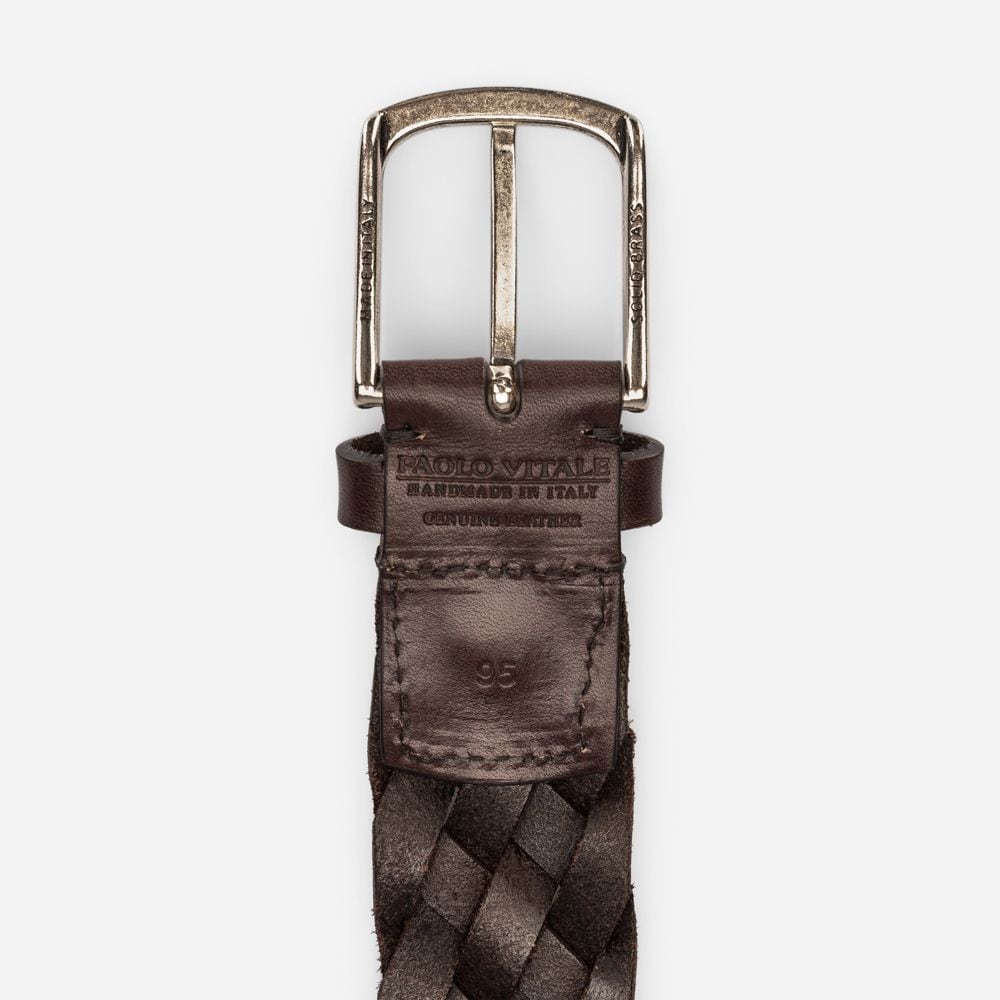 Braided Leather Belt - Dark Brown