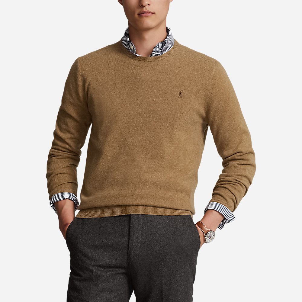 Wool Crewneck Sweater - Latte Brown Heather
