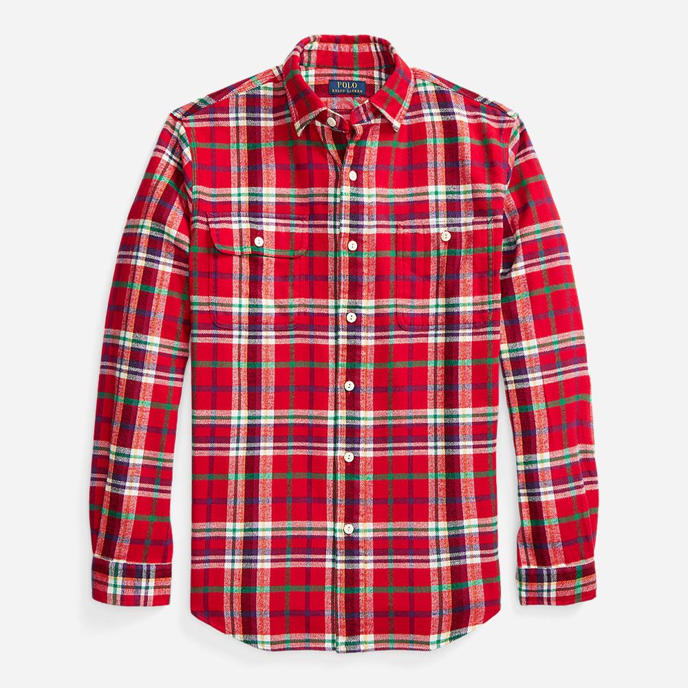 Custom Fit Long Sleeve Sport Shirt - Red/White Multi