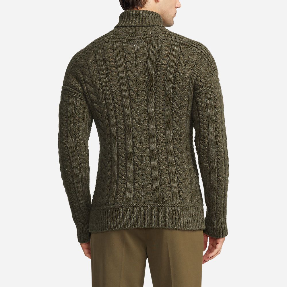 Aran Knit Cashmere Turtleneck Sweater - Thickt Moss Melange