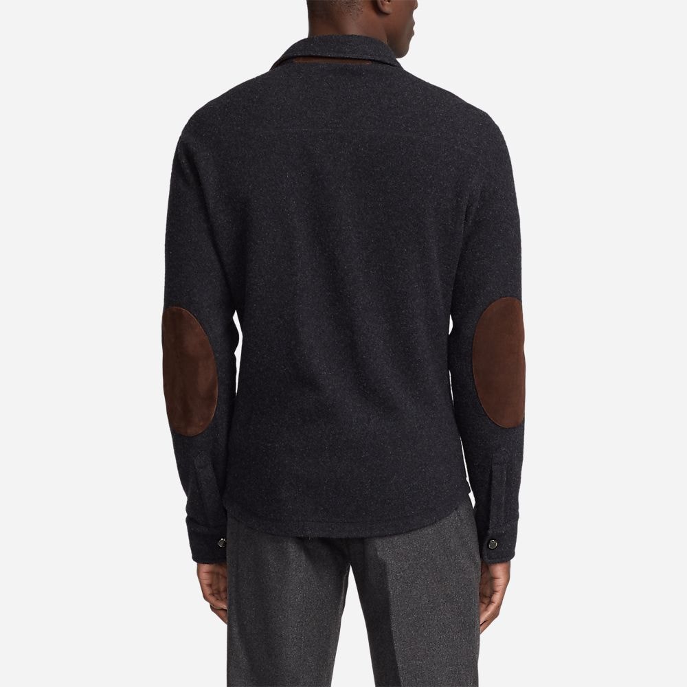 Suede Trim Wool Cashmere Shirt Jacket - Charcoal
