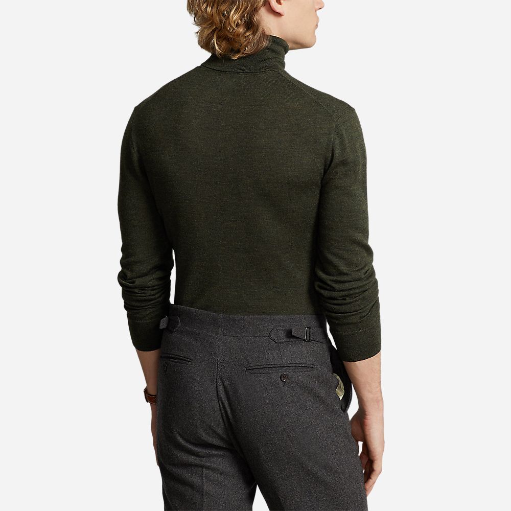 Washable Wool Roll Neck Jumper - Olive Heather