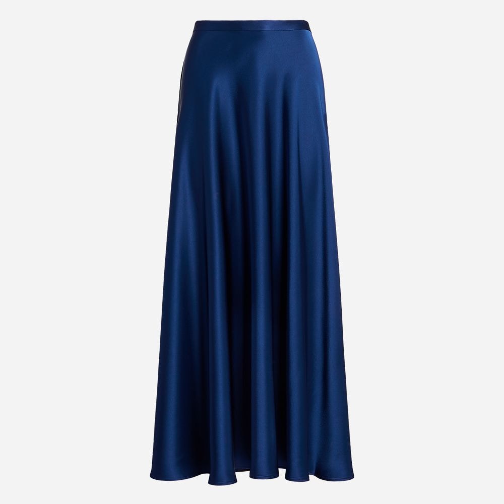 Bias Cut Double Faced Satin Skirt - Holiday Navy