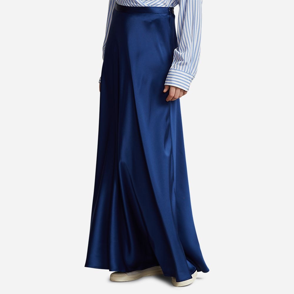 Bias Cut Double Faced Satin Skirt - Holiday Navy