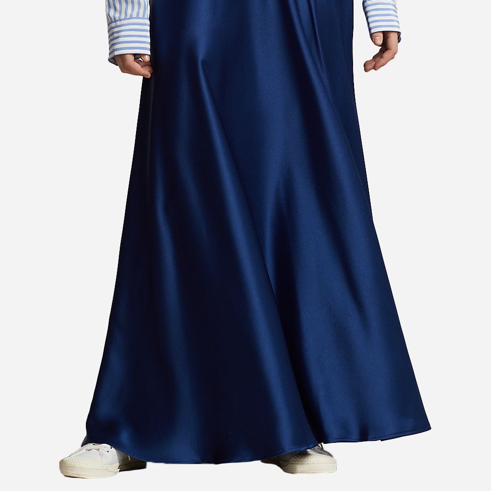 Bias Cut Double Faced Satin Skirt - Holiday Navy