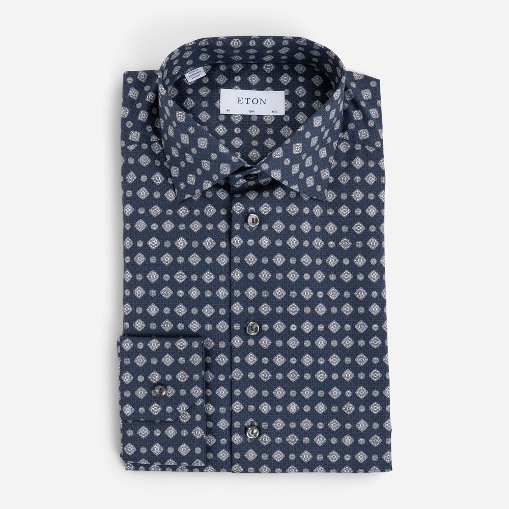 Contemporary Twill Shirt - Dark Blue Medallion Print