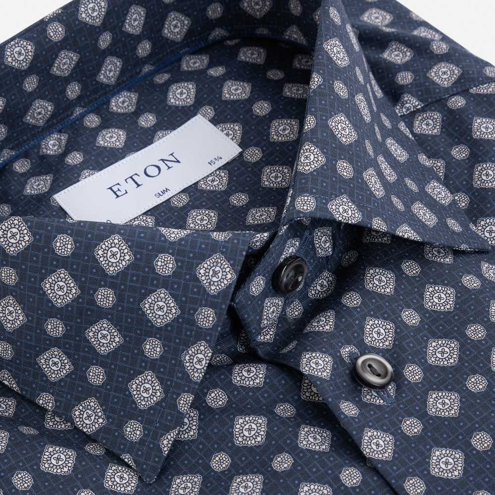 Contemporary Twill Shirt - Dark Blue Medallion Print
