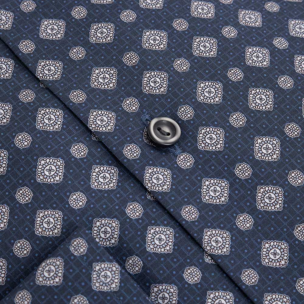 Contemporary Twill Shirt - Dark Blue Medallion Print