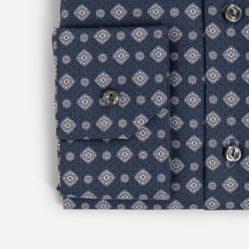 Contemporary Twill Shirt - Dark Blue Medallion Print
