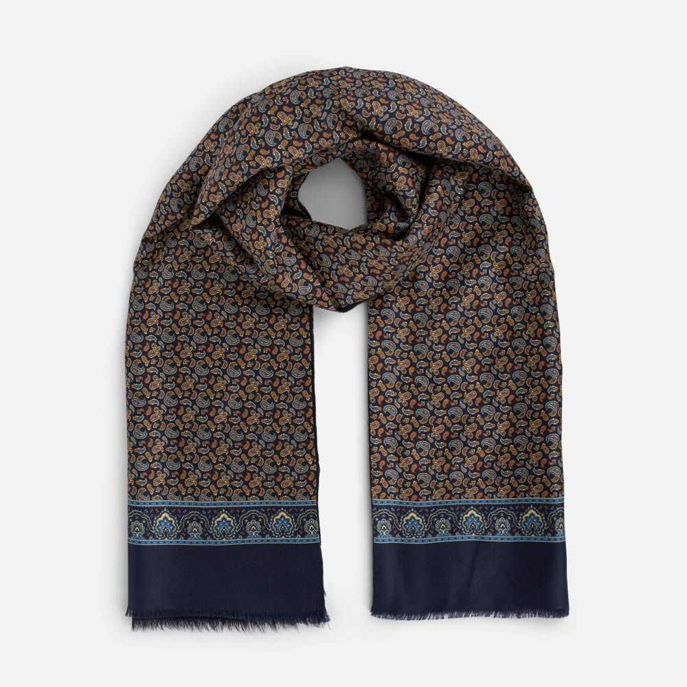 Scarf Wool-Silk - Blue Paisley