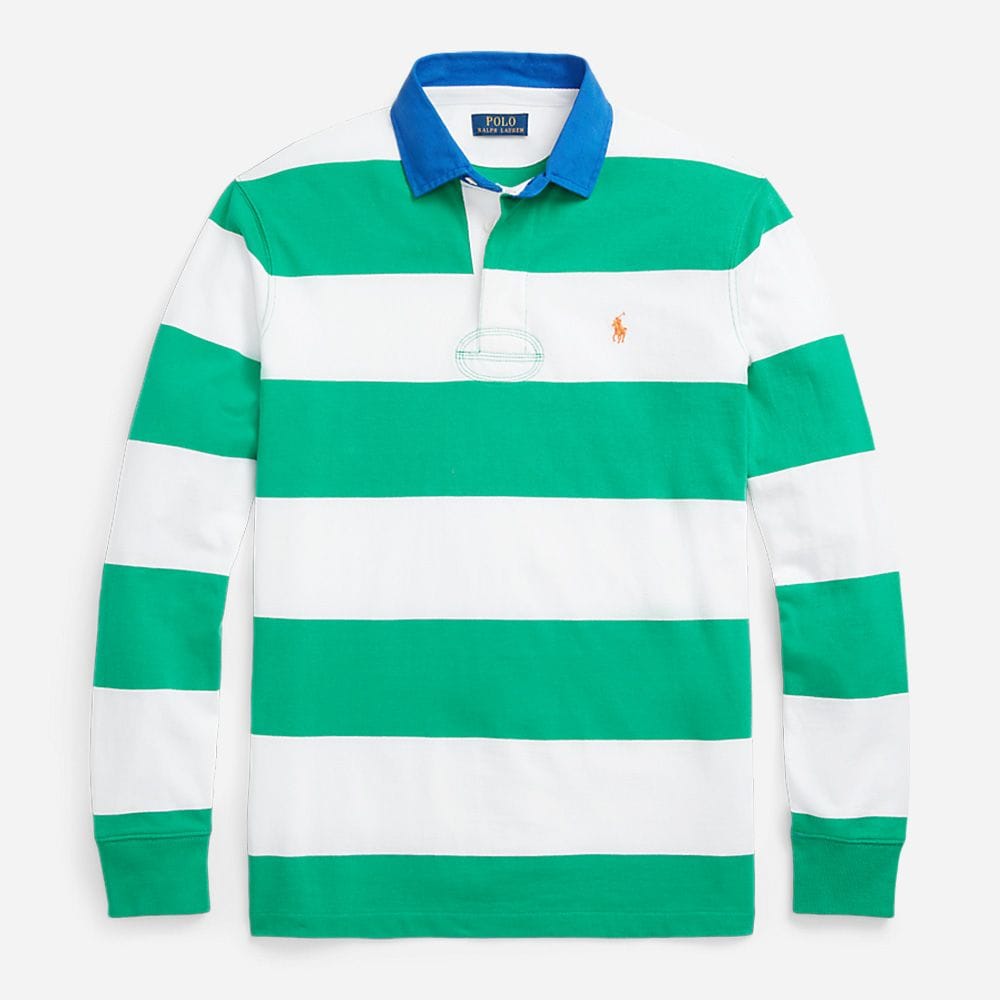 Long Sleeve Knit Rugby - Stem/White