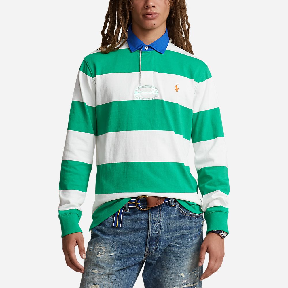 Long Sleeve Knit Rugby - Stem/White