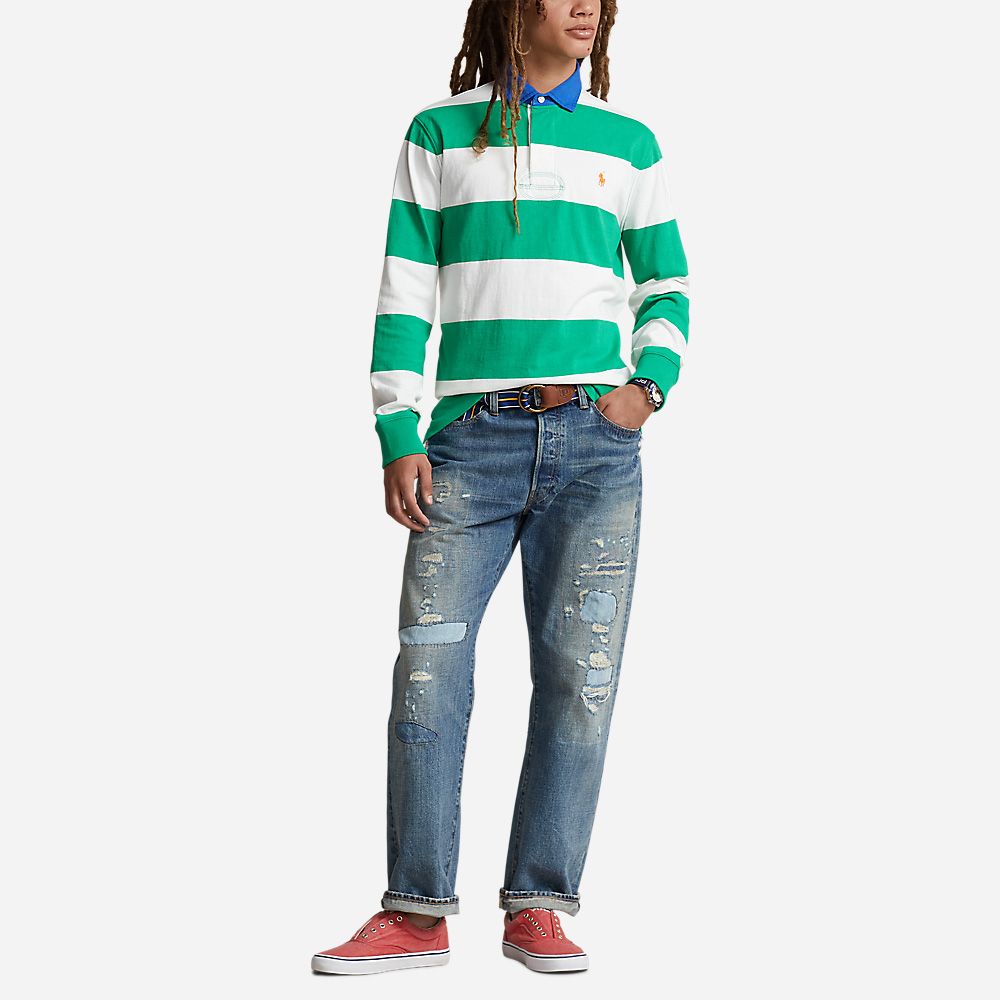 Long Sleeve Knit Rugby - Stem/White