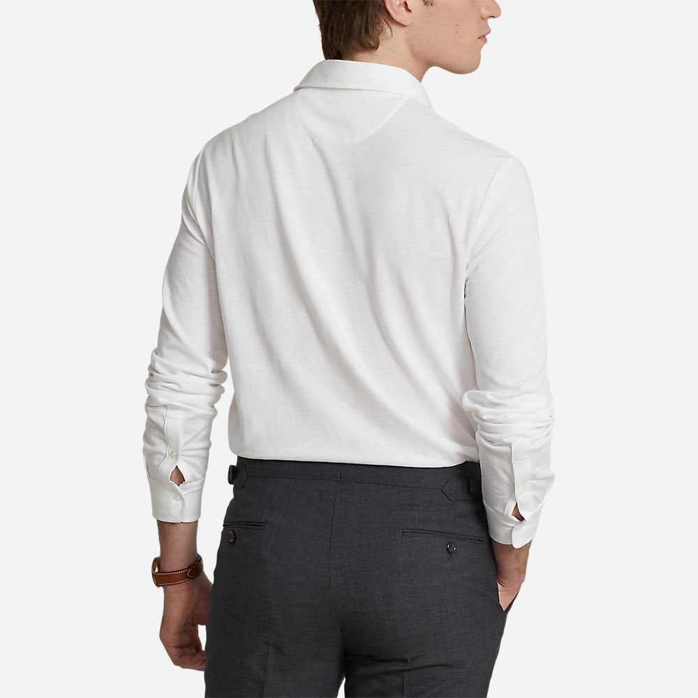 Custom Slim Cotton-Linen Oxford Polo - White
