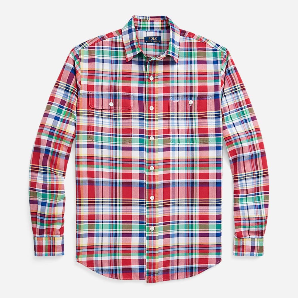 Custom Fit Plaid Oxford Shirt - Red/Blue Multi