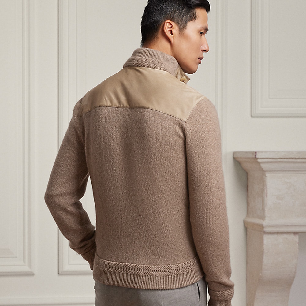 Suede-Front Cashmere Cardigan - Truffle Melange W/Truffle Sde