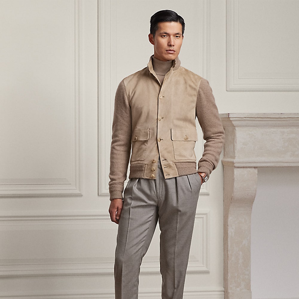 Suede-Front Cashmere Cardigan - Truffle Melange W/Truffle Sde