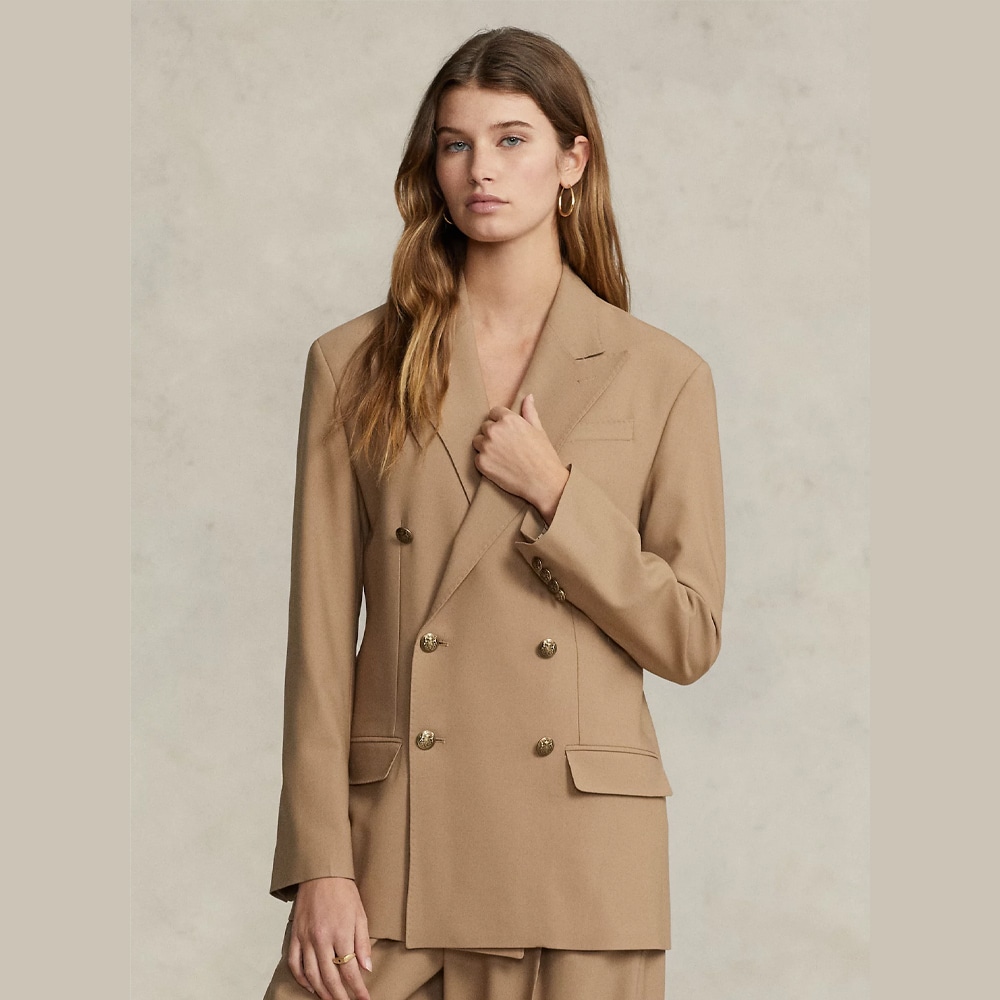 Double-Breasted Wool-Blend Blazer - Camel