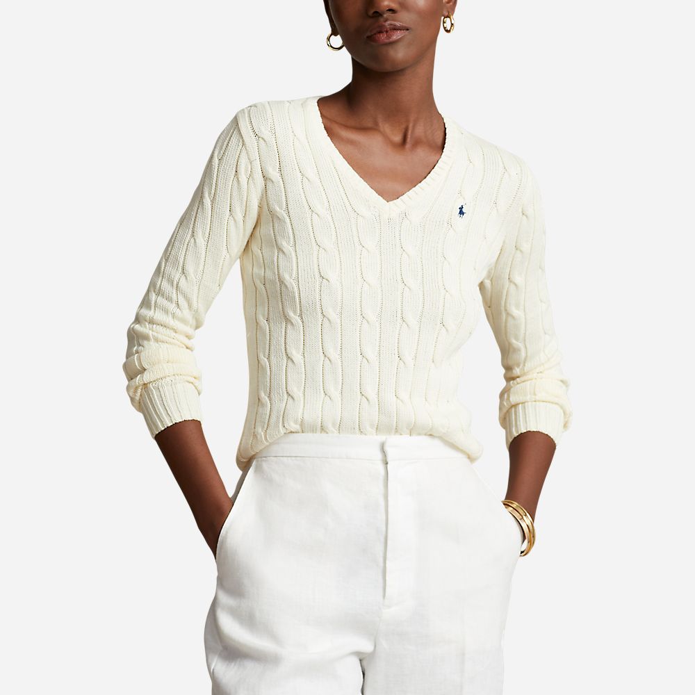Cable-Knit Cotton V-Neck Jumper - Cream
