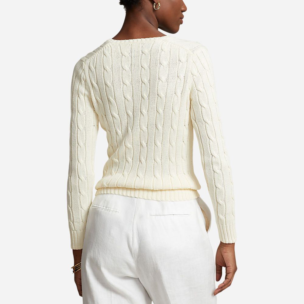 Cable-Knit Cotton V-Neck Jumper - Cream