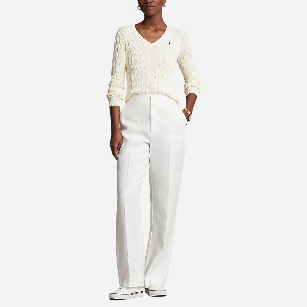 Cable-Knit Cotton V-Neck Jumper - Cream