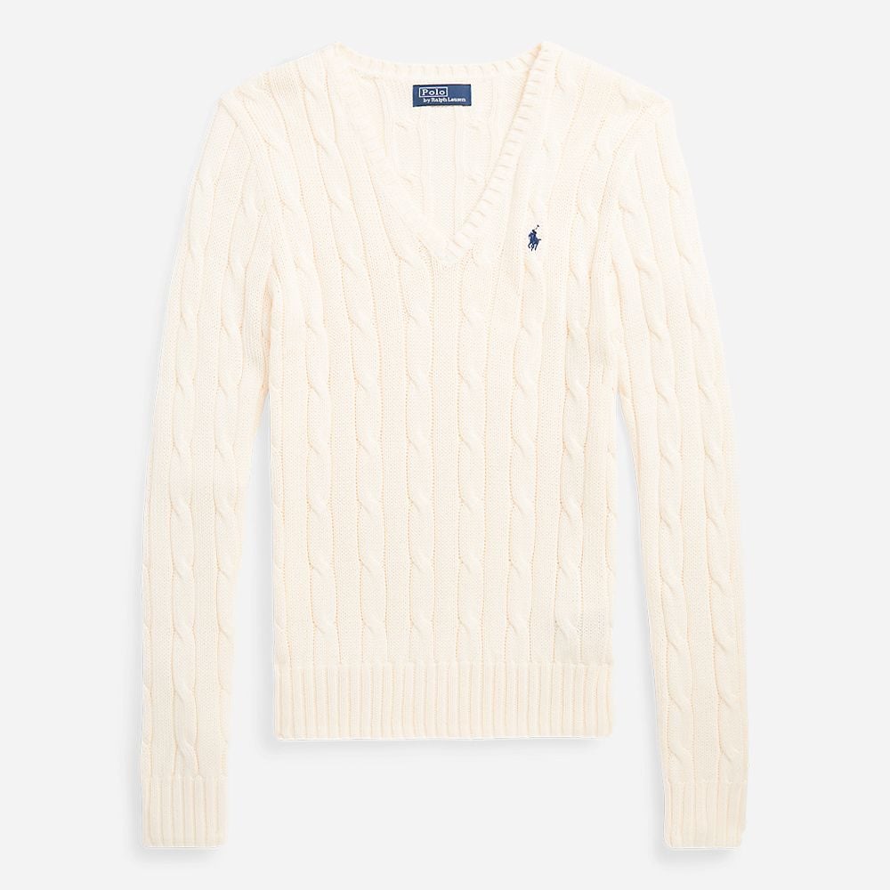 Cable-Knit Cotton V-Neck Jumper - Cream