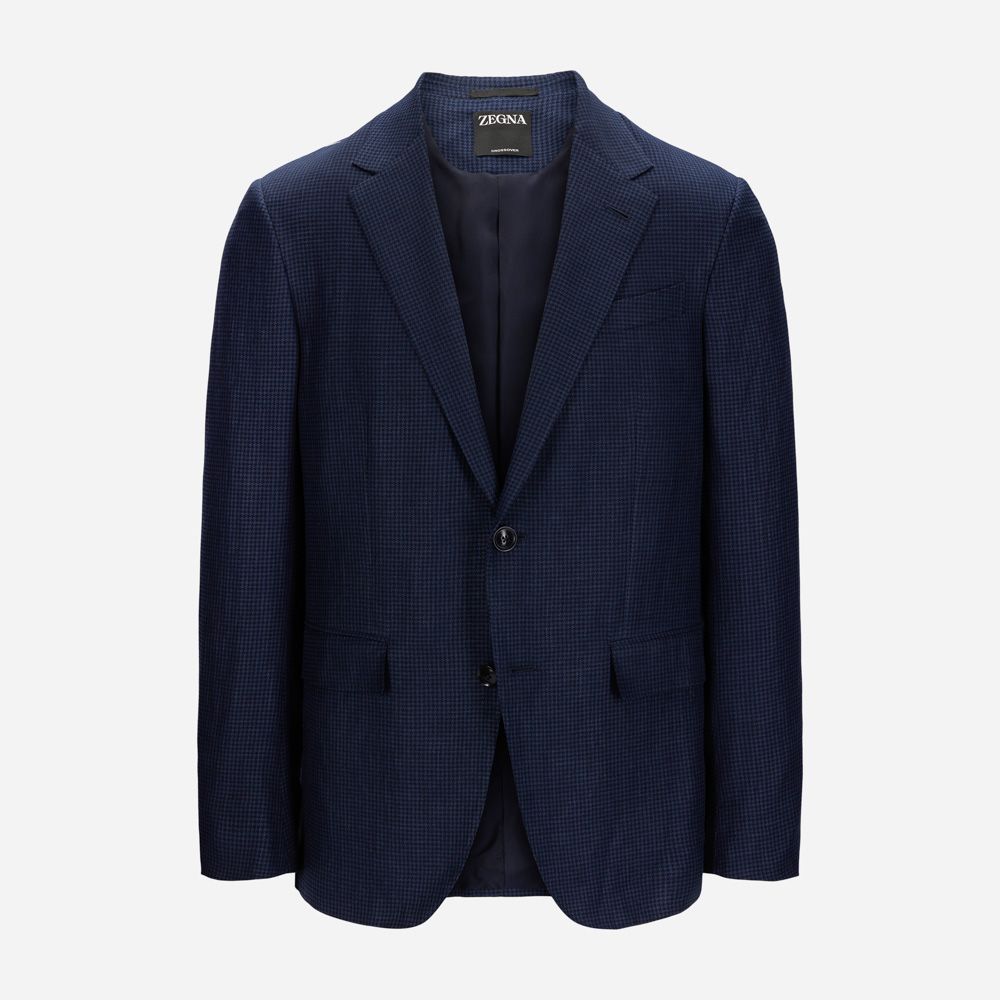 Formal Wool Blend Jacket - Blue Navy Check