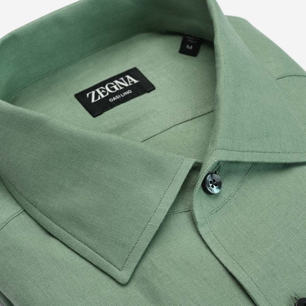 Long Sleeve Linen Dress Shirt - Green