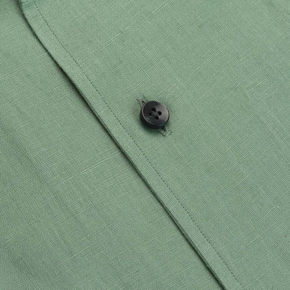 Long Sleeve Linen Dress Shirt - Green