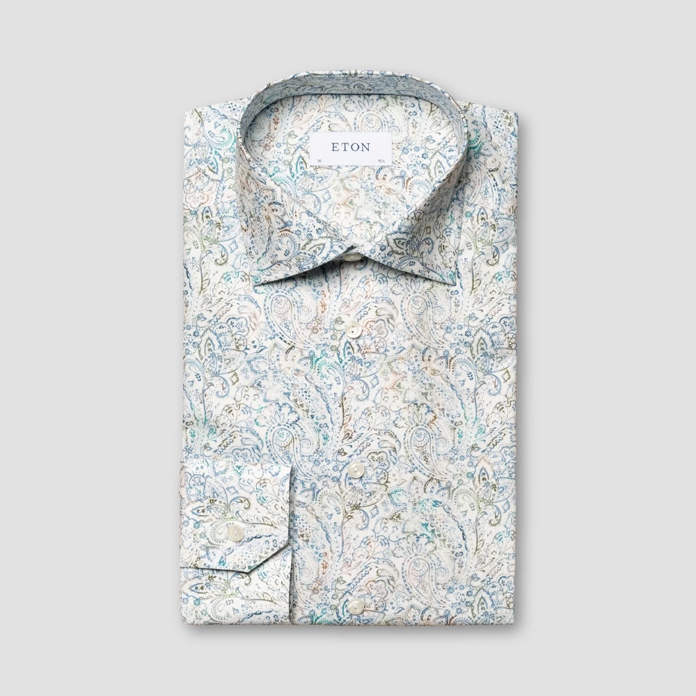 Contemporary Cotton-Tencel Shirt - Light Green Paisley