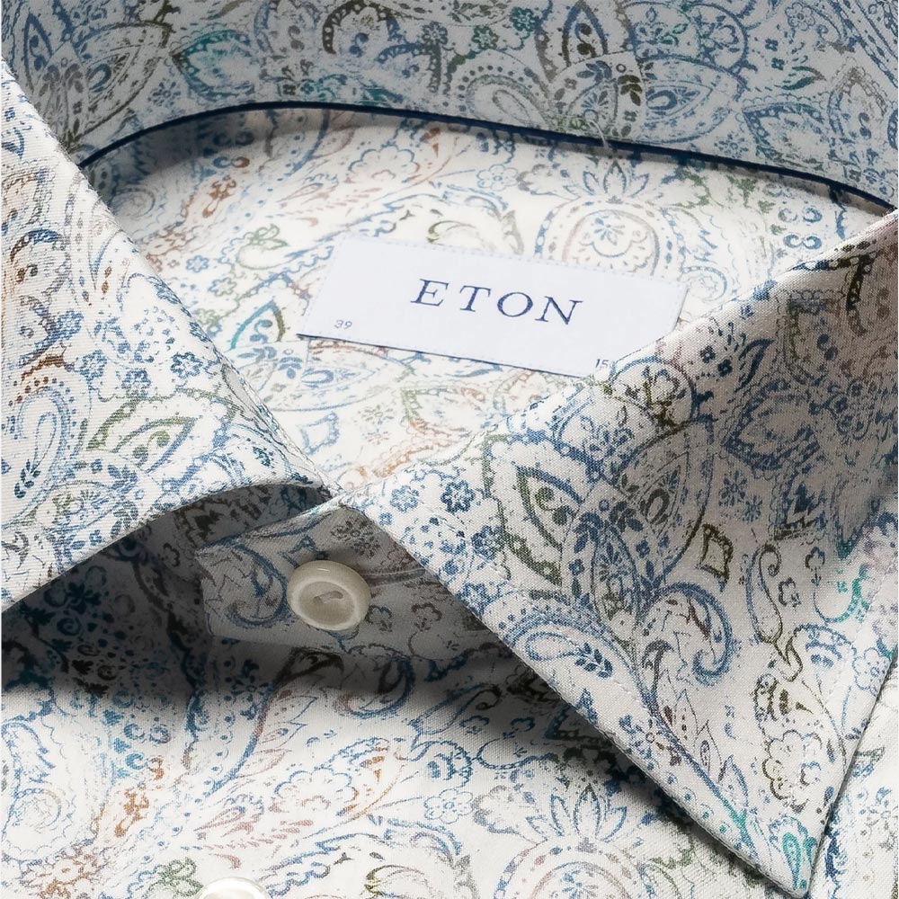 Contemporary Cotton-Tencel Shirt - Light Green Paisley