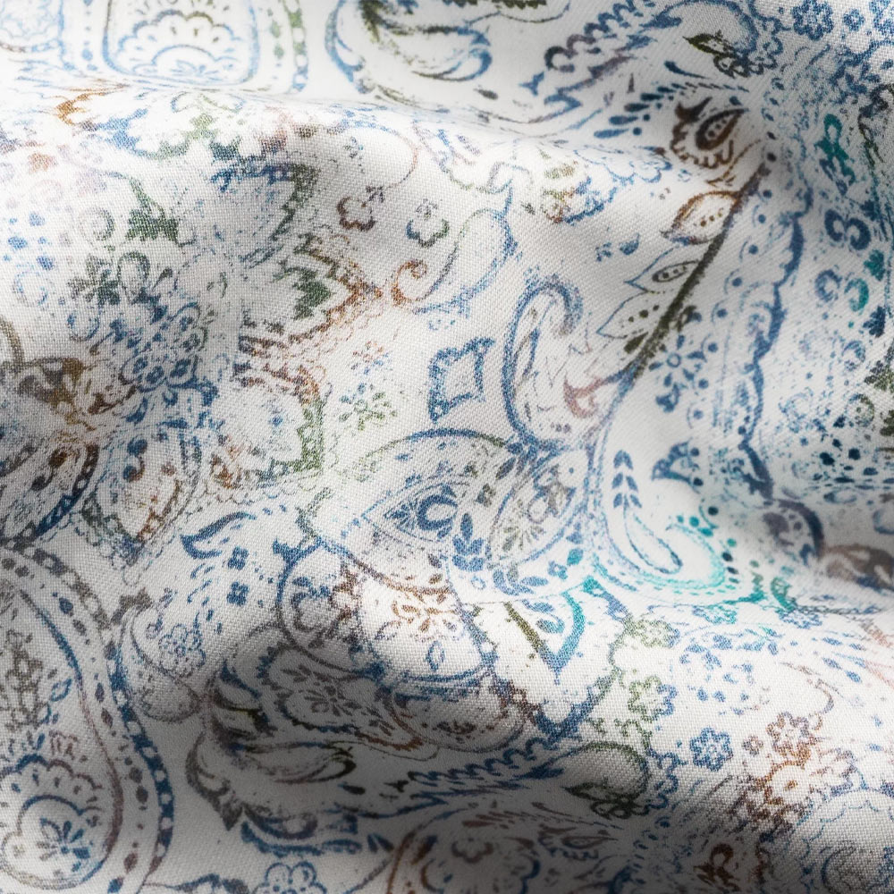 Contemporary Cotton-Tencel Shirt - Light Green Paisley