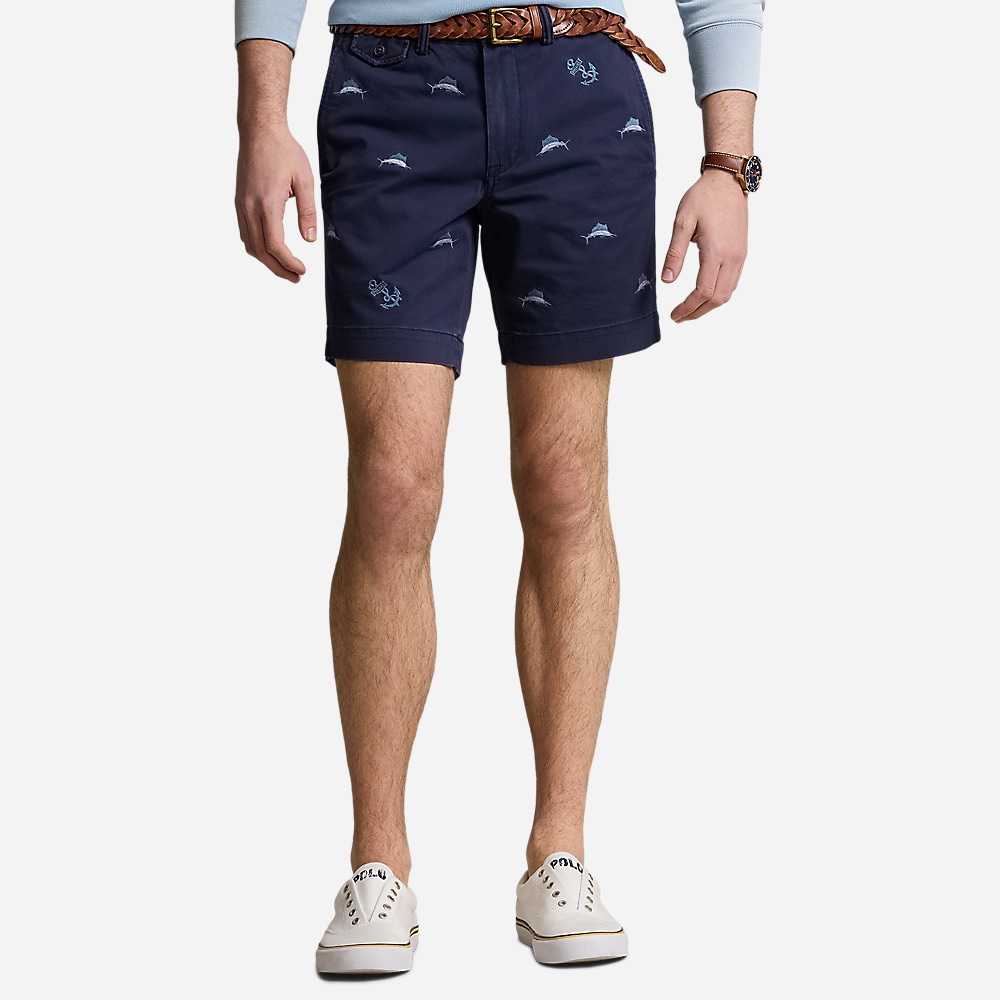 Straight Fit Stretch Chino Short - Newport Navy/Marlin Anchor Emb