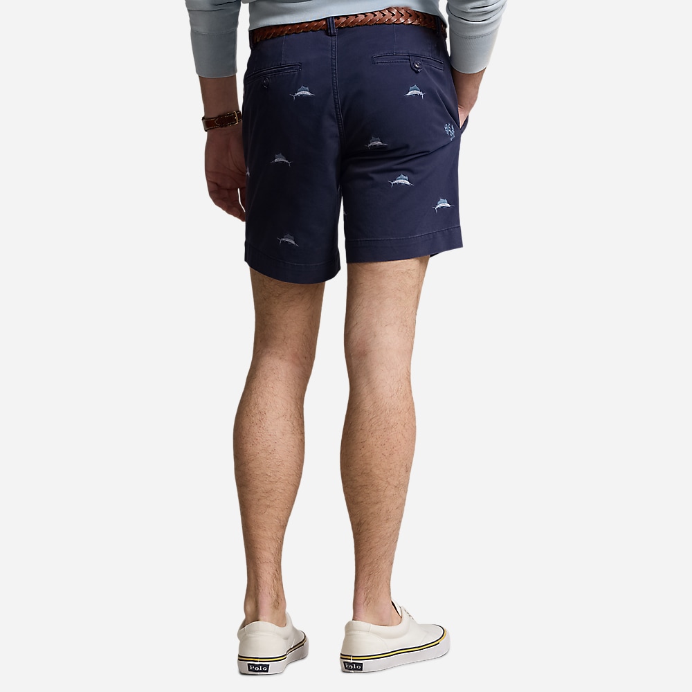 Straight Fit Stretch Chino Short - Newport Navy/Marlin Anchor Emb