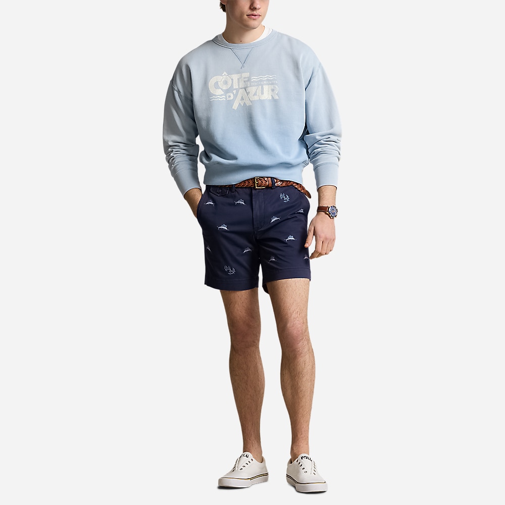 Straight Fit Stretch Chino Short - Newport Navy/Marlin Anchor Emb