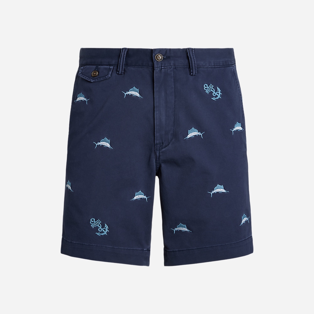 Straight Fit Stretch Chino Short - Newport Navy/Marlin Anchor Emb
