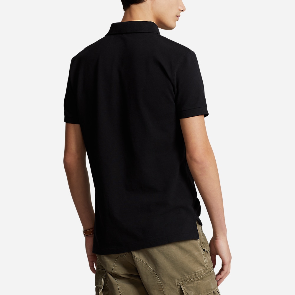 Slim Fit Mesh Polo Shirt - Black
