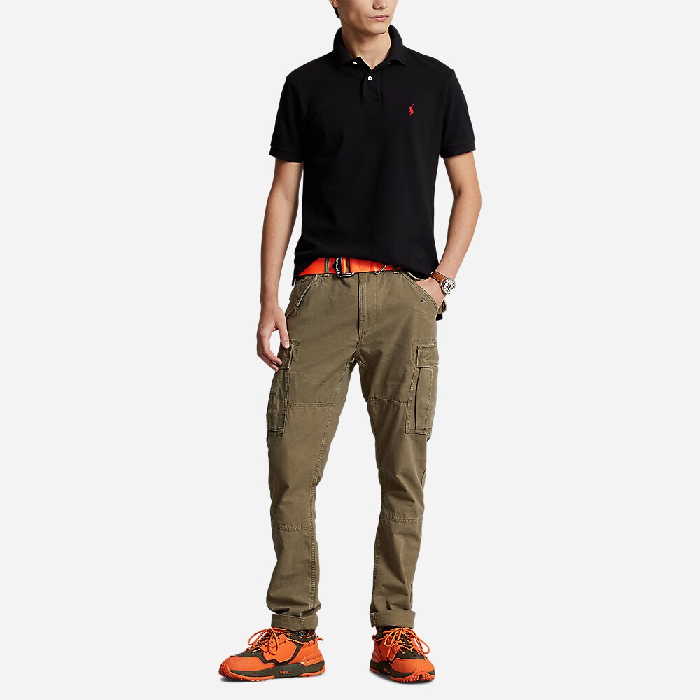 Slim Fit Mesh Polo Shirt - Black