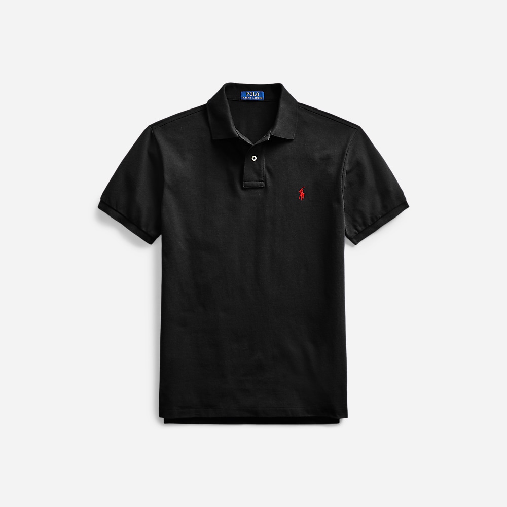 Slim Fit Mesh Polo Shirt - Black