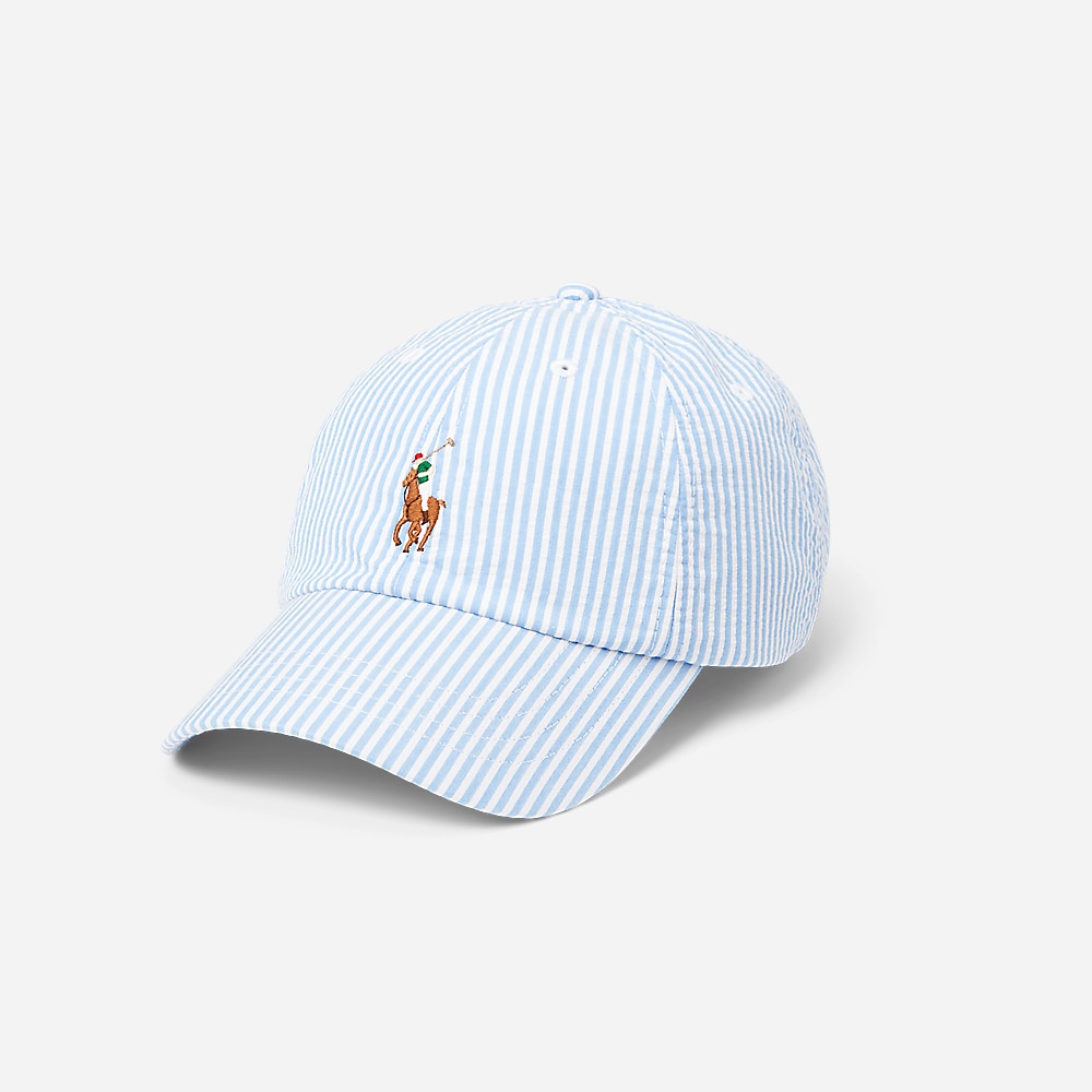 Cotton Seersucker Ball Cap - Blue Seersucker