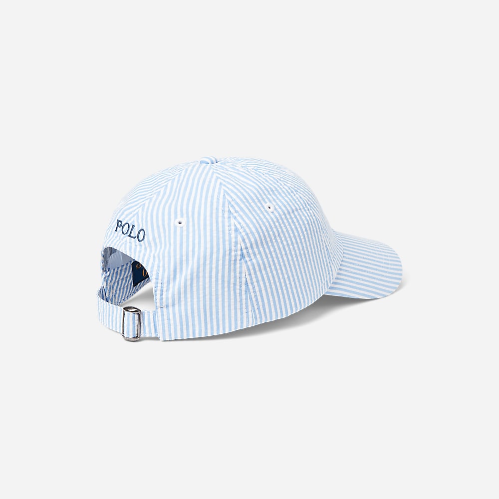 Cotton Seersucker Ball Cap - Blue Seersucker