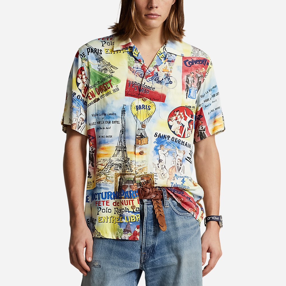 Classic Fit Printed Camp Shirt - City Of Light Poster