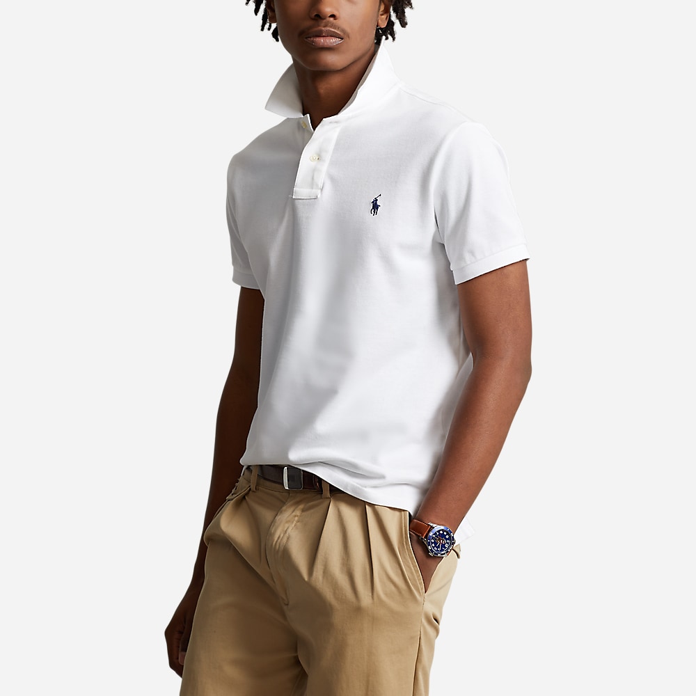 Custom Slim Fit Mesh Polo Shirt - White