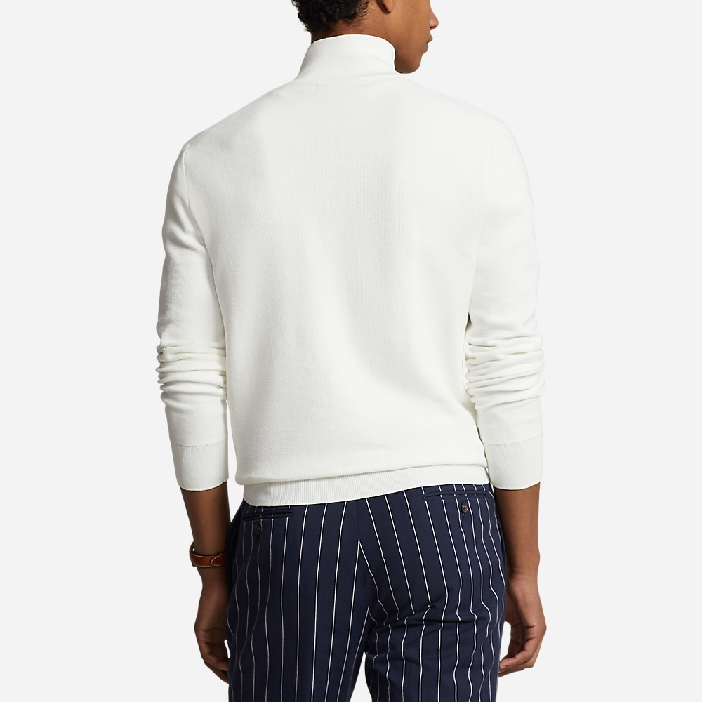 Mesh-Knit Cotton Quarter-Zip Sweater - Deckwash White