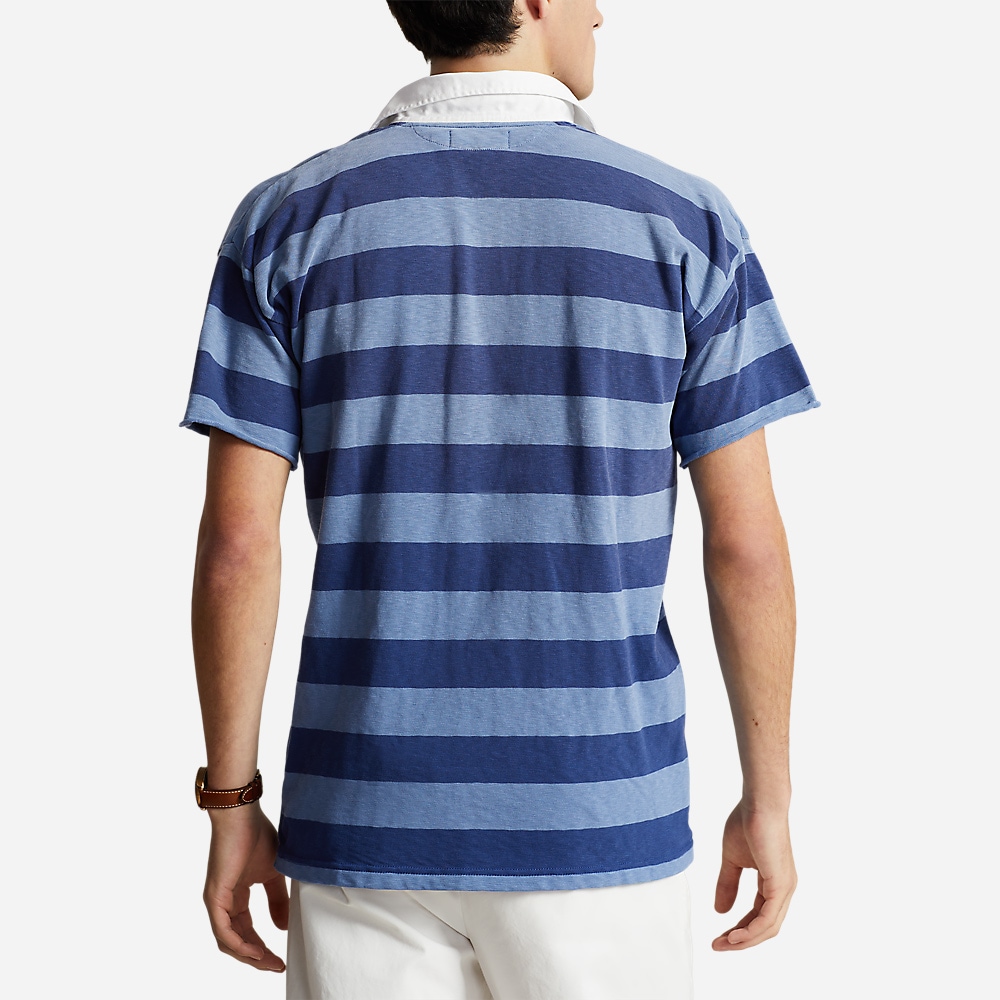 Classic Fit Striped Jersey Rugby Shirt - Beach Royal Multi