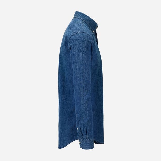 Custom Slim Fit Seersucker Shirt - Dark Indigo