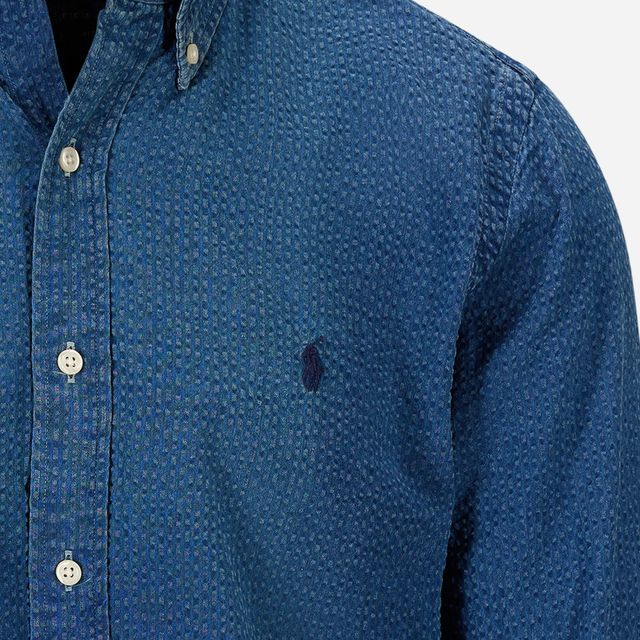 Custom Slim Fit Seersucker Shirt - Dark Indigo